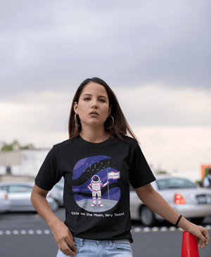 Young lady with girls on the moon shirt