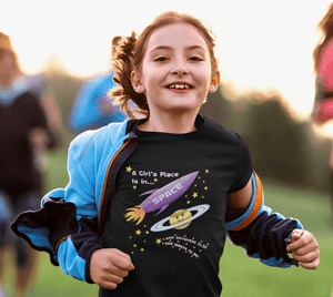 girls wearing space tee shirt